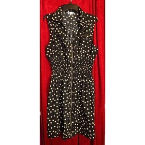 J Glee Polka Dot Shirt Dress Womens 3X Black Good Zip Front Smocked Cotton